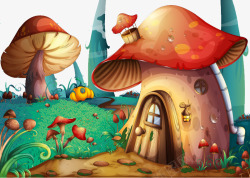蘑菇插画蘑菇城堡高清图片