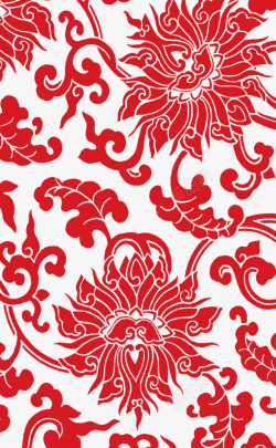 红色复古花纹海报背景七夕情人节素材