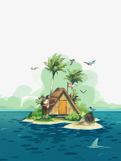 插画小房子海岛上的小房子高清图片