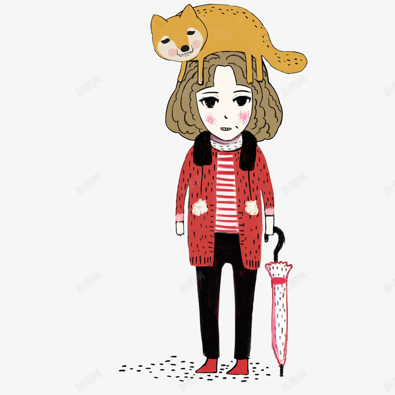 拿雨伞的小女孩插画png免抠素材_88icon https://88icon.com 人物 卡通 小女孩 插画 猫咪 简笔画 雨伞