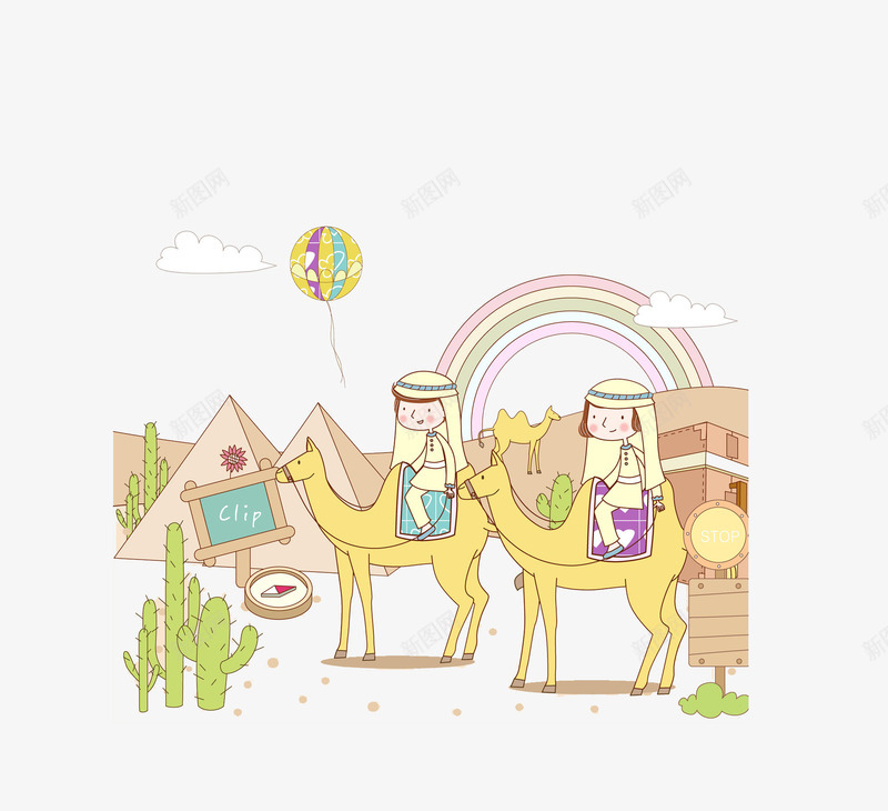 骑骆驼的女孩png免抠素材_88icon https://88icon.com 仙人掌 动物 卡通手绘 彩虹 水彩女孩 沙漠 骆驼