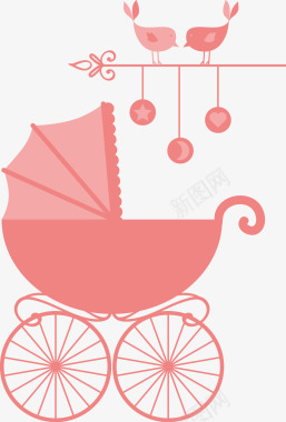 粉色爱心免抠复古婴儿车图标图标