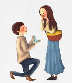 手绘可爱情侣杯手绘人物插画求婚的情侣高清图片