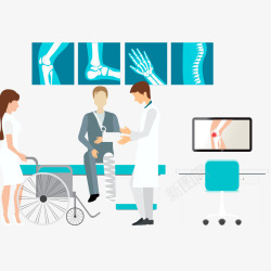 手推轮椅病人骨科医生和病人插画矢量图高清图片