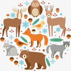 可爱冬季森林动物矢量图素材