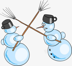 2个雪人搏斗素材