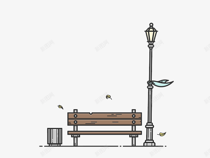 公园长椅插画psd免抠素材_88icon https://88icon.com 公园 坐位 坐席 座位 插画 椅子 路灯