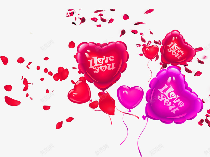 爱心气球透明背景分层png免抠素材_88icon https://88icon.com 情人节 气球 爱心 爱情 紫色气球 红色气球