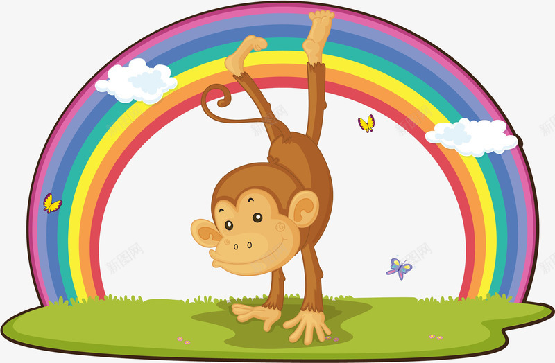 倒立在草地上的猴子png免抠素材_88icon https://88icon.com 动物 哺乳动物 彩虹 猴子 猴子尾巴 草地