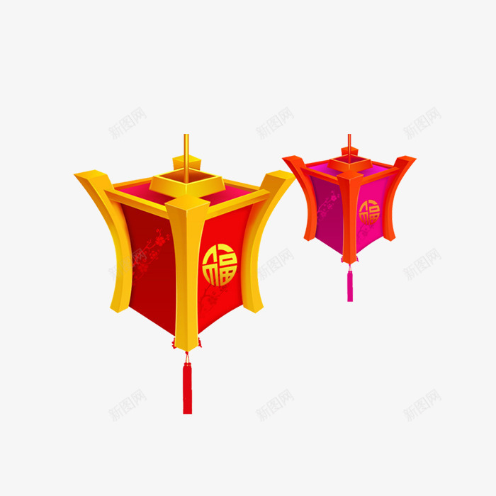 手绘卡通四角灯笼png免抠素材_88icon https://88icon.com 元宵节 四边灯笼 春节 灯笼 福字灯笼 红灯