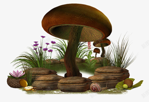 卡通森林里的蘑菇png免抠素材_88icon https://88icon.com PNG 植物 自然 蘑菇 蜗牛