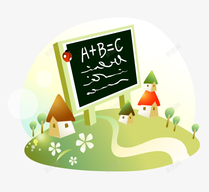 卡通手绘学校教育黑板房屋草地png免抠素材_88icon https://88icon.com 卡通的学校教育 彩色的房屋 手绘的黑白 翠绿的草地