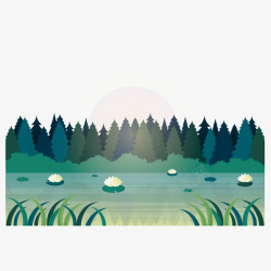 欧美树林风景清晨自然风景插画矢量图高清图片