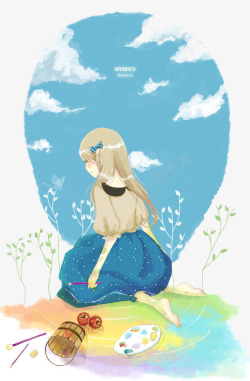 天真少女唯美手绘插画高清图片