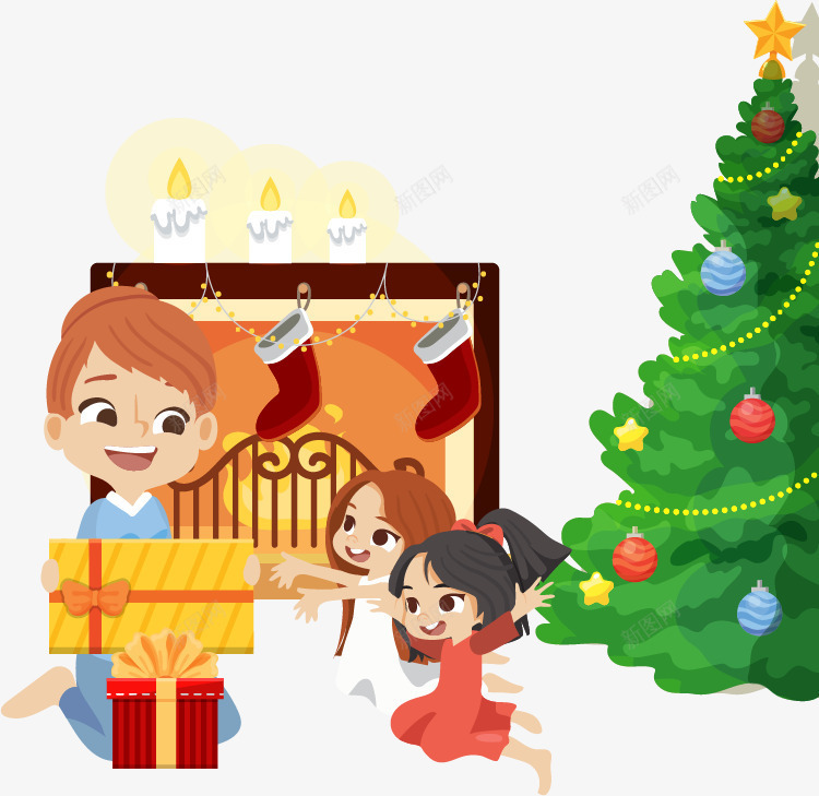 温馨家庭圣诞节png免抠素材_88icon https://88icon.com 发礼物 团圆 圣诞树 壁炉