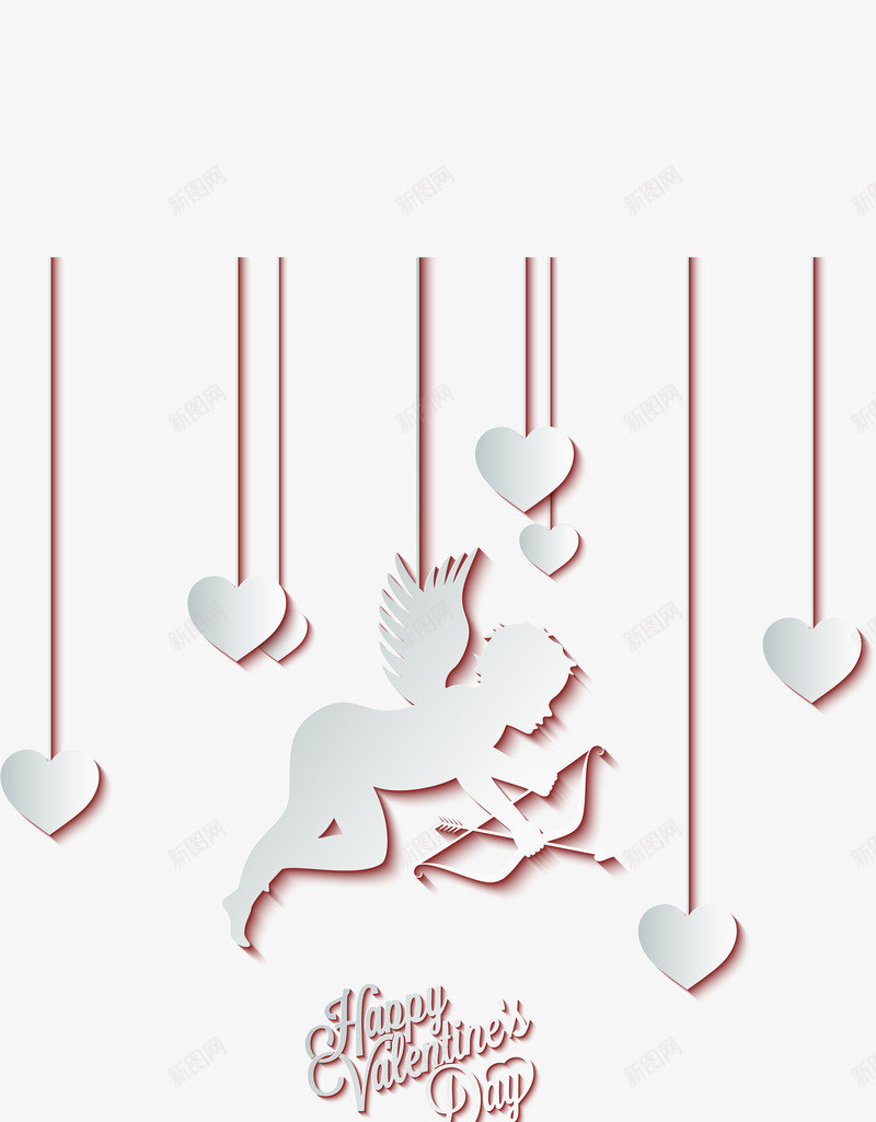 小天使剪纸png免抠素材_88icon https://88icon.com 丘比特之箭 天使与魔鬼 心形 情人节卡片 爱心 礼盒包装 红心
