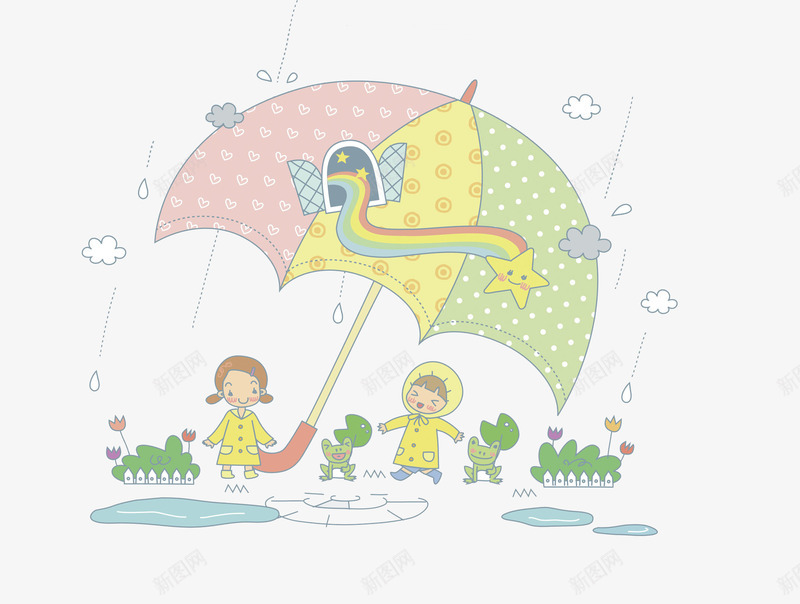 手绘雨伞png免抠素材_88icon https://88icon.com 五角星 卡通 孩子 彩虹 手绘 树木 水彩 窗户 绿色 雨伞 雨水