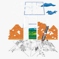 手绘房屋建筑图纸素材