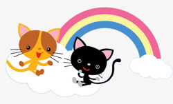 唯美精美卡通可爱手绘小猫彩虹云素材