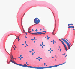 粉红色手绘的茶壶矢量图素材