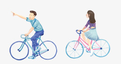 自行车插图手绘人物插画骑车的情侣高清图片