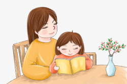 手绘亲子插画母亲节妈妈与女孩看素材