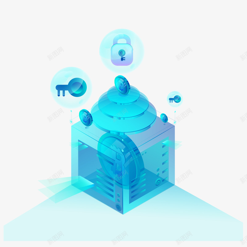 蓝色科技金融元素矢量图ai免抠素材_88icon https://88icon.com 反光 开启 科技 立体 蓝色 金融 钥匙 矢量图