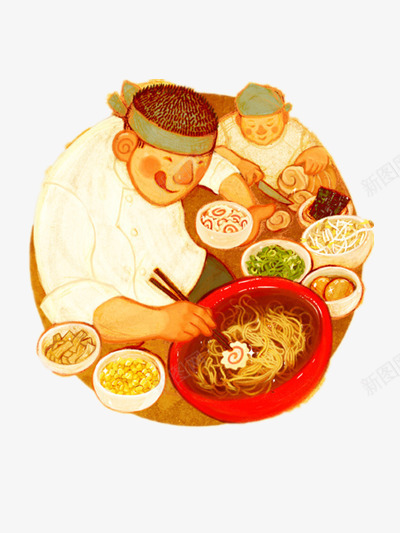 做面条的一家人png免抠素材_88icon https://88icon.com 手绘 插画 面食