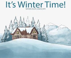 手绘美丽的冬天小屋矢量图素材