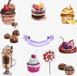 威化蛋糕素材水彩手绘蛋糕糕点甜品高清图片