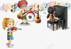 弹奏儿童音乐室乐队插画高清图片