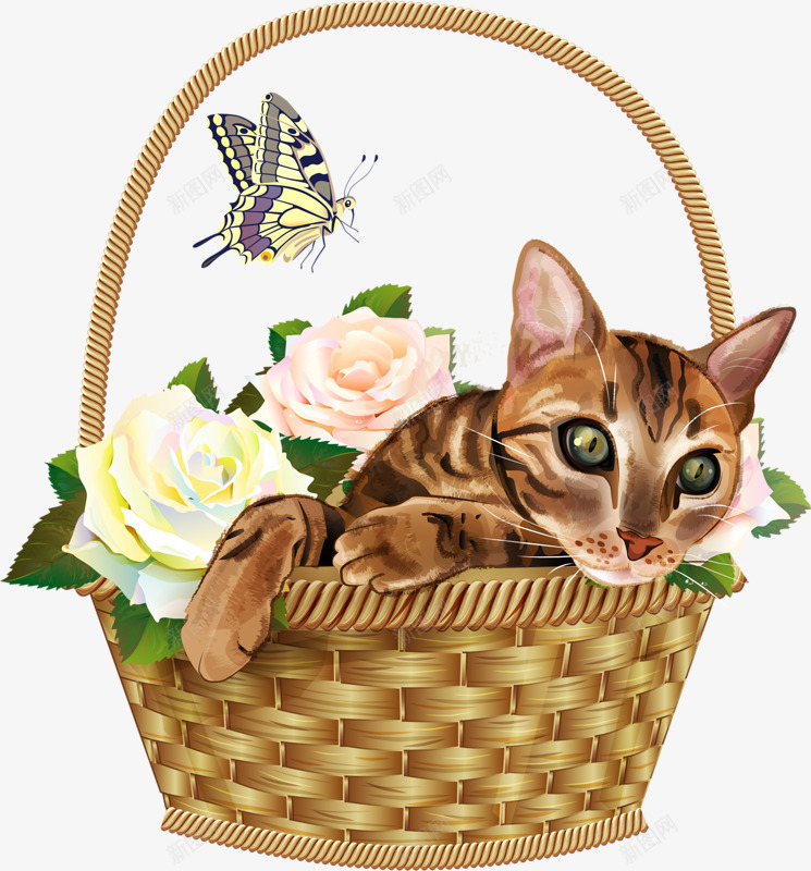 花篮里的小猫咪png免抠素材_88icon https://88icon.com 宠物 家养 猫咪 花篮