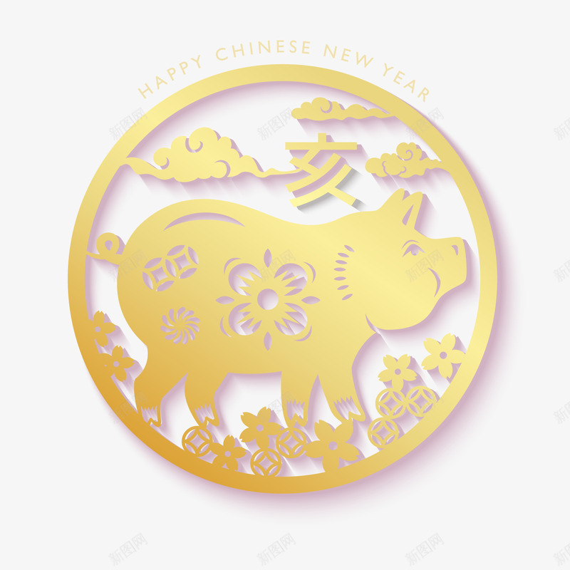 金色金猪主题元素矢量图ai免抠素材_88icon https://88icon.com 光泽 吉祥 如意 祥云 纹理 装饰 质感 金猪 金色 矢量图