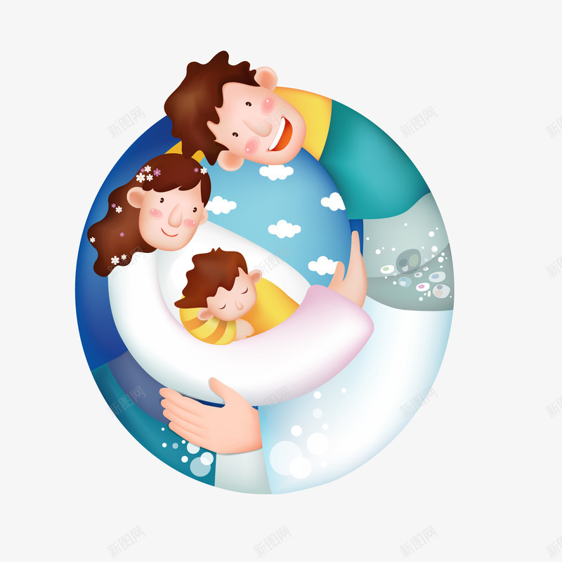 卡通拥抱的一家人插画矢量图ai免抠素材_88icon https://88icon.com 创意 圆形 家庭 插画设计 标签设计 温馨 矢量图
