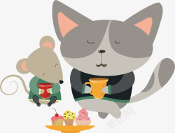 创意喝茶喝茶的灰色小猫咪矢量图高清图片