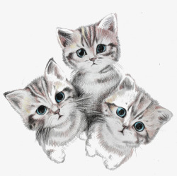 手绘可爱三只小猫咪素材