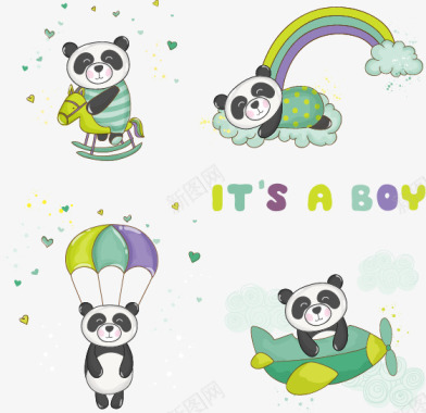 热气球卡通熊猫动物图标矢量图图标