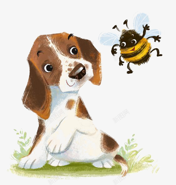 小狗和蜜蜂png免抠素材_88icon https://88icon.com 卡通 宠物狗 手绘 插画 蜜蜂