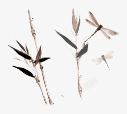 手绘竹子蜻蜓矢量图素材
