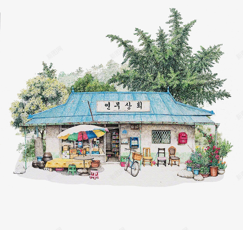 韩国小店png免抠素材_88icon https://88icon.com 便利店 卡通 商品 小店 手绘 简图 蓝色的 韩文