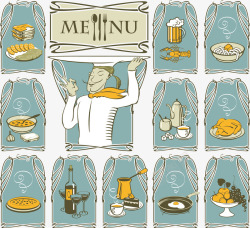 厨师餐厅创意卡通矢量卡通西餐菜单高清图片