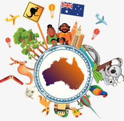 澳大利亚地图澳洲旅游动物插画高清图片