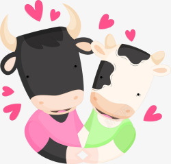 情人节手绘卡通情侣奶牛素材