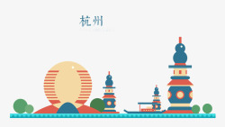 旅游字卡通版的杭州景色高清图片