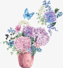 水彩花环和鸟彩绘水彩紫色绣球花花卉高清图片