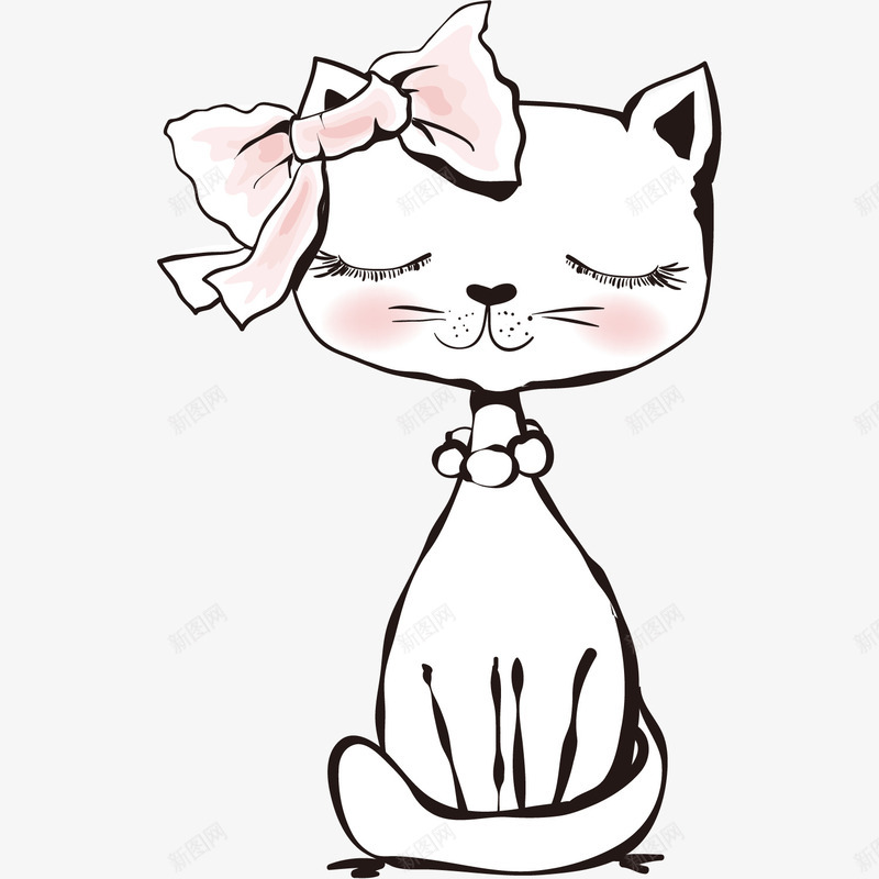 卡通眯眼打盹的猫咪png免抠素材_88icon https://88icon.com 动物 卡通小猫 可爱猫咪 小猫 手绘猫咪 打盹 白色猫咪 眯眼 蝴蝶结