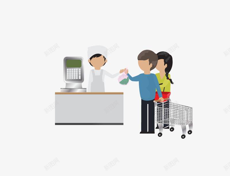 超市结算人员png免抠素材_88icon https://88icon.com 卡通 插画 矢量素材 结算人物 购物 购物车 超市