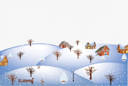 村庄雪景冬季矢量图素材