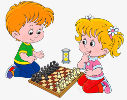 卡通沙漏素材下棋的小孩高清图片
