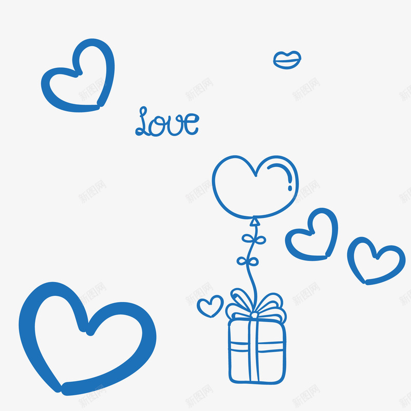 LOVEpng免抠素材_88icon https://88icon.com 情人节蓝色字体元素 手绘字体 气球 爱心礼物 艺术字